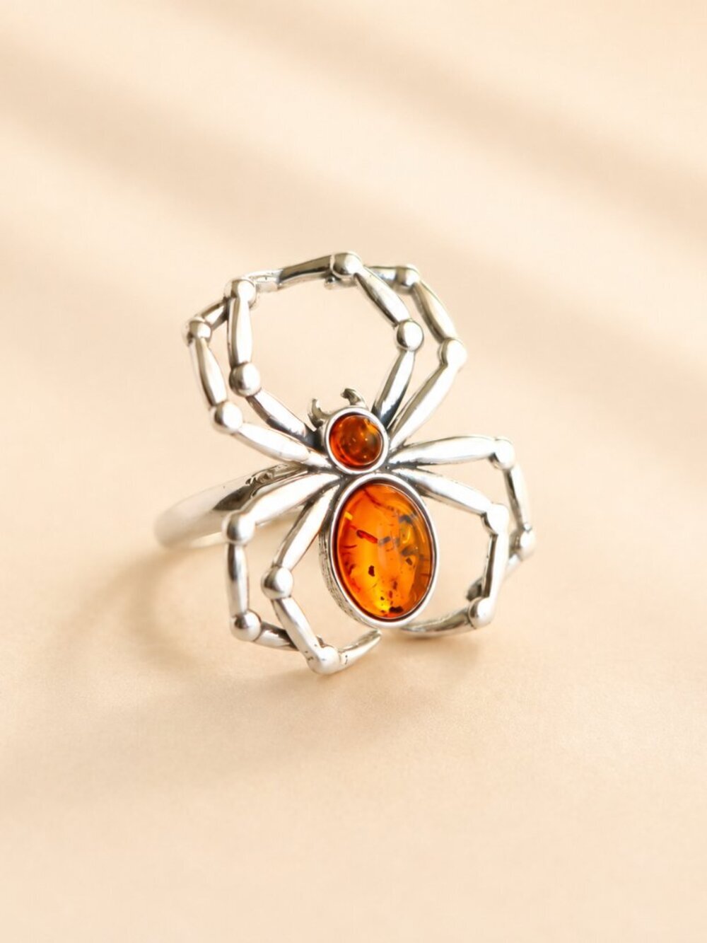 Baltic Amber Spider Ring in Sterling Silver